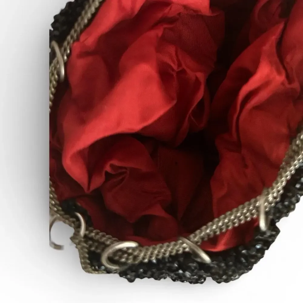 1920s Art Deco Black & Red Beaded Flapper Purse